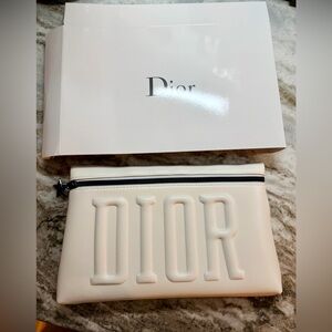 Dior White Vegan Leather w Black Hardware Pouch Thick PUFFY Design SEALED GWP